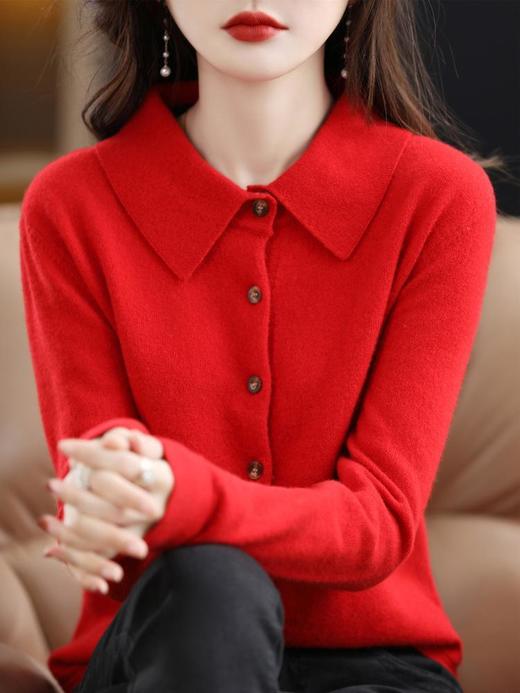 春秋POLO领针织衬衫外搭宽松长袖毛衣开衫气质翻领外套 QH-DMR430 商品图6