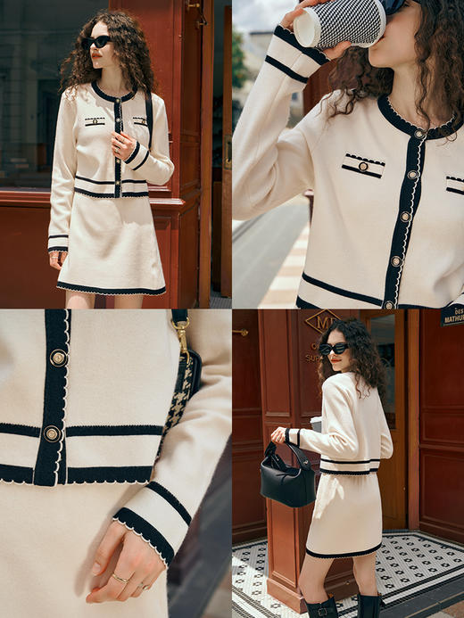 OLrain欧芮儿小香风时尚套装女早秋2023年新款撞色针织裙子两件套 商品图1