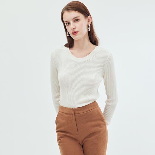 EITIE爱特爱简约大方圆领修身显瘦打底纯色羊毛针织衫秋季新款C2301226 商品图4