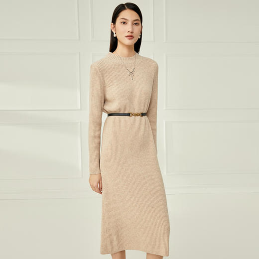 EITIE爱特爱冬季新款半高领针织显瘦修身连衣裙长裙6801519 商品图7