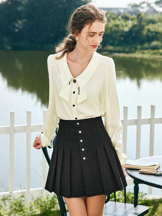 OLrain欧芮儿法式长袖衬衫女春季2023新款宽松洋气泡泡袖垂感衬衣 商品图2