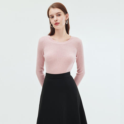 EITIE爱特爱简约大方圆领修身显瘦打底纯色羊毛针织衫秋季新款C2301226 商品图10