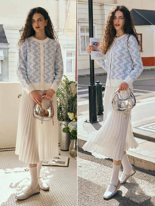 OLrain欧芮儿格纹提花毛衣女秋季2023新款气质温柔风小清新套头衫 商品图3