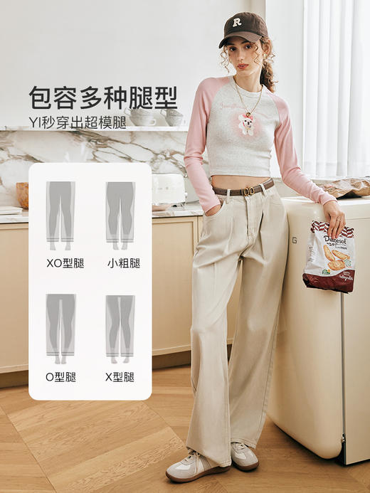 OLrain欧芮儿法式奶茶色牛仔裤女秋季2023年新款高腰直筒阔腿长裤 商品图1