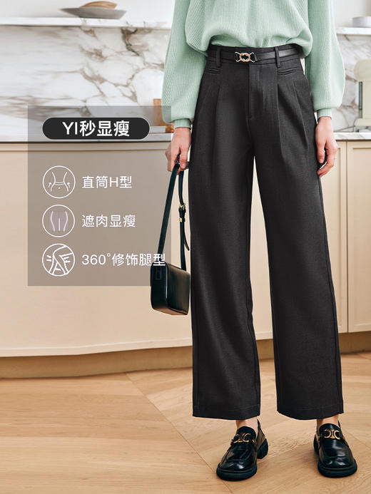 OLrain欧芮儿法式灰色休闲裤女夏季2023年新款高腰直筒阔腿西装裤 商品图3