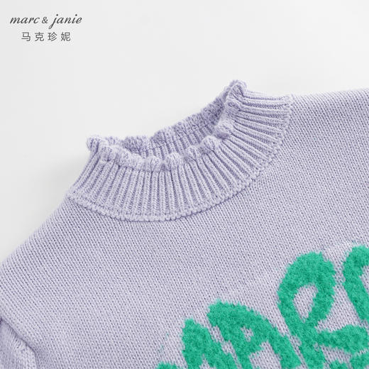 马克珍妮女童爱心提花针织衫冬装 儿童木耳花边半高领毛衣231951 商品图2