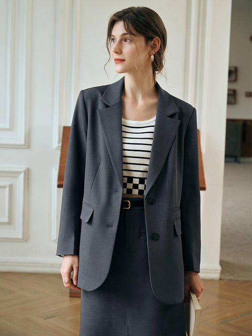 欧芮儿高级感灰色西装外套女秋装2023新款通勤宽松休闲气质上衣 商品图0