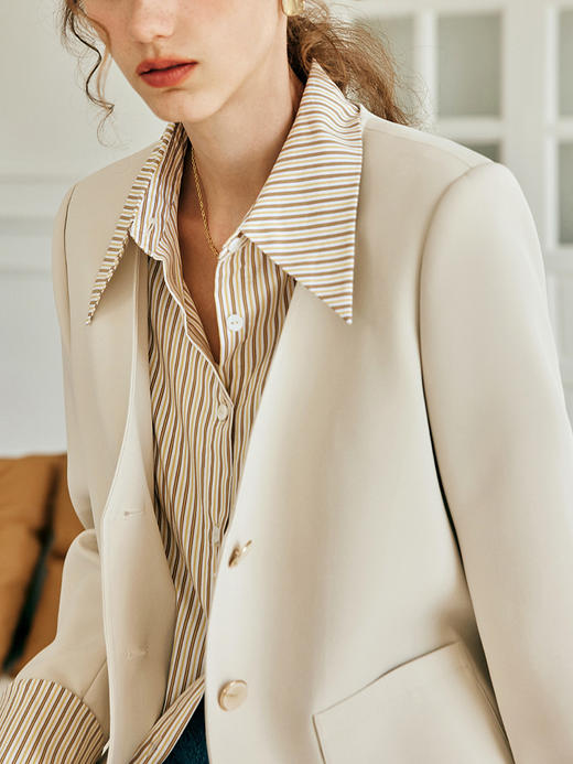 OLrain欧芮儿法式假两件西装外套女秋季2023新款宽松衬衫拼接大衣 商品图1