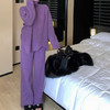【大码时尚套装❗️紫色高领针织套装】女秋冬季新款加厚时尚慵懒感毛衣阔腿裤两件套潮 商品缩略图1