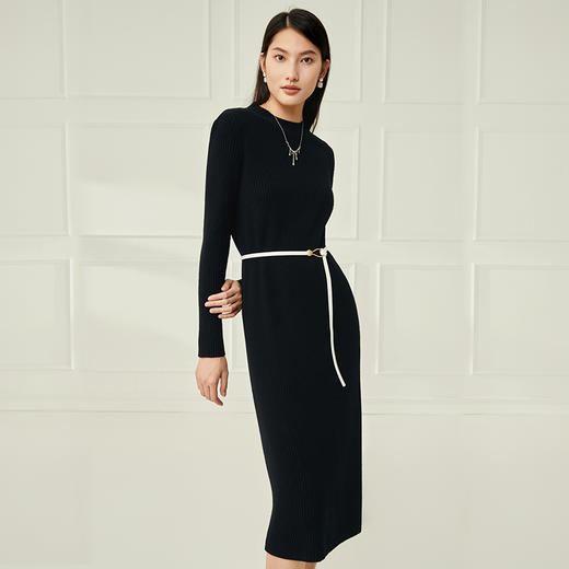 EITIE爱特爱冬季新款半高领针织显瘦修身连衣裙长裙6801519 商品图3