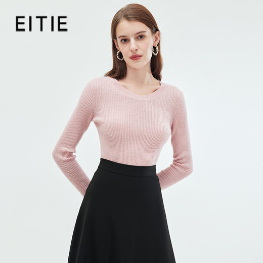 EITIE爱特爱简约大方圆领修身显瘦打底纯色羊毛针织衫秋季新款C2301226 商品图2