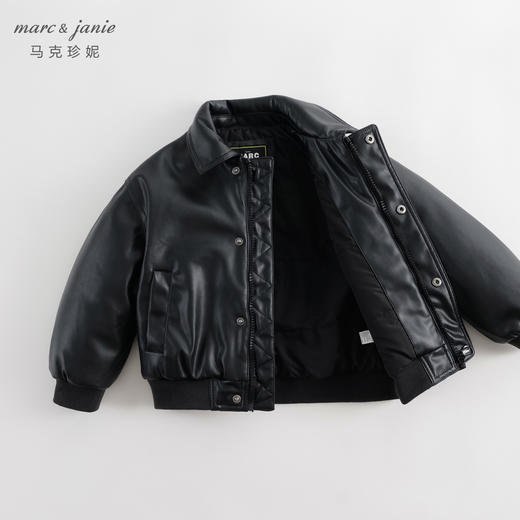 【夹棉】马克珍妮冬装男童潮酷机能风皮衣夹克儿童棉衣外套231373 商品图2
