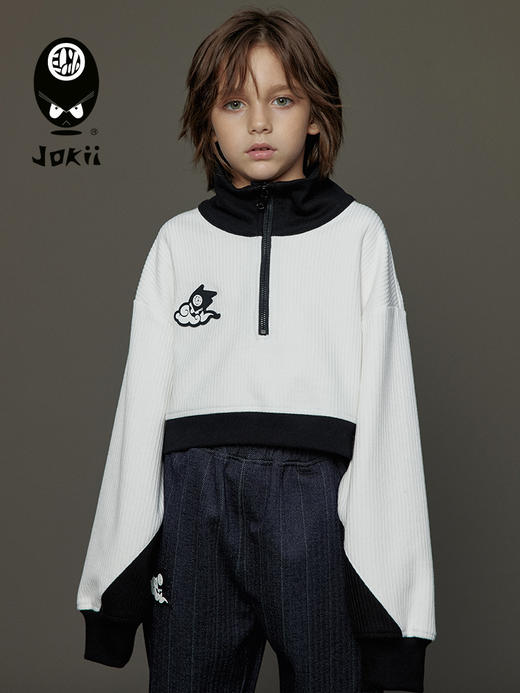 【23秋上新】jokii潮牌童装『鹤上仙长袖Tee』儿童洋气上衣不规则[福利品] 商品图2