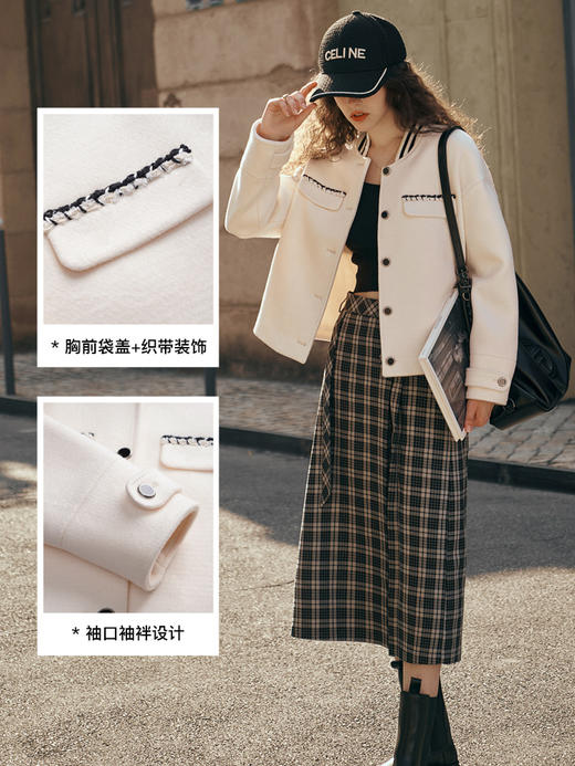 OLrain欧芮儿奶杏色休闲短外套女初秋2023年新款显瘦休闲毛呢大衣 商品图2