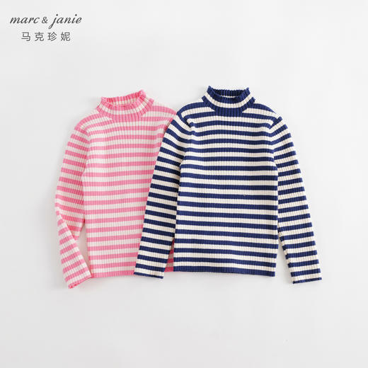 马克珍妮冬装女童时尚条纹花边半高领打底针织衫 儿童毛衣231950 商品图0