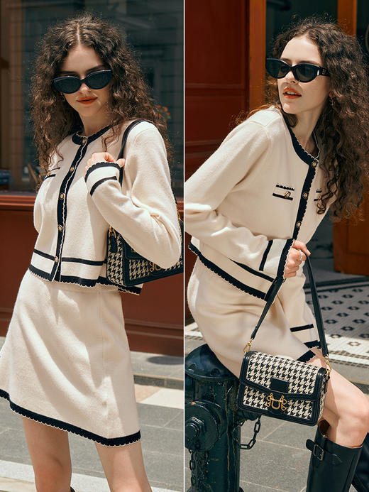 OLrain欧芮儿小香风时尚套装女早秋2023年新款撞色针织裙子两件套 商品图2