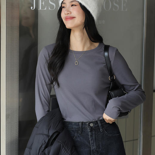 经典款秋冬必备！秋冬季膨体绒打底衫女内搭圆领上衣长袖T恤修身半高领休闲针织衫lm 商品图6