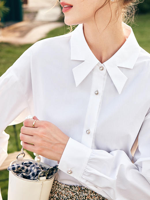 OLrain欧芮儿法式米白色衬衫女秋季2023年新款宽松灯笼袖温柔衬衣 商品图1