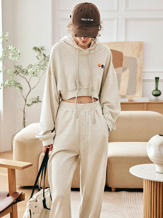 OLrain欧芮儿法式连帽卫衣女春季2023年新款宽松慵懒刺绣短款上衣 商品图3