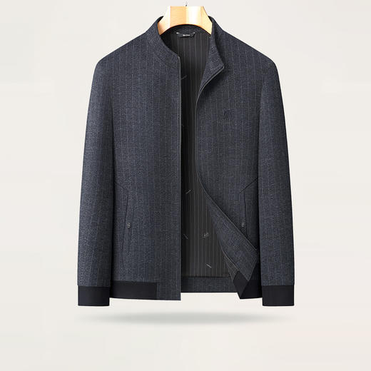 【新款DWP】大依优型大码立领夹克薄呢料外套加肥加大肥佬休闲商务上衣男士胖子弹力 商品图0