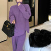 【大码时尚套装❗️紫色高领针织套装】女秋冬季新款加厚时尚慵懒感毛衣阔腿裤两件套潮 商品缩略图3