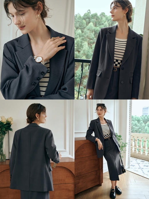 欧芮儿高级感灰色西装外套女秋装2023新款通勤宽松休闲气质上衣 商品图1