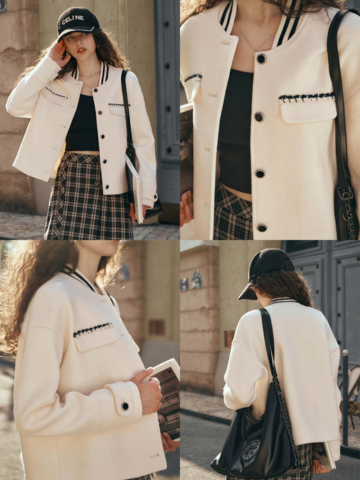 OLrain欧芮儿奶杏色休闲短外套女初秋2023年新款显瘦休闲毛呢大衣 商品图1