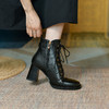 粗跟方头前系带侧拉链，短筒马丁靴韩版复古高跟短靴PS421A 商品缩略图3