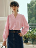 OLrain欧芮儿粉色蕾丝雪纺衫女初秋2023年新款宽松木耳边减龄小衫 商品缩略图0