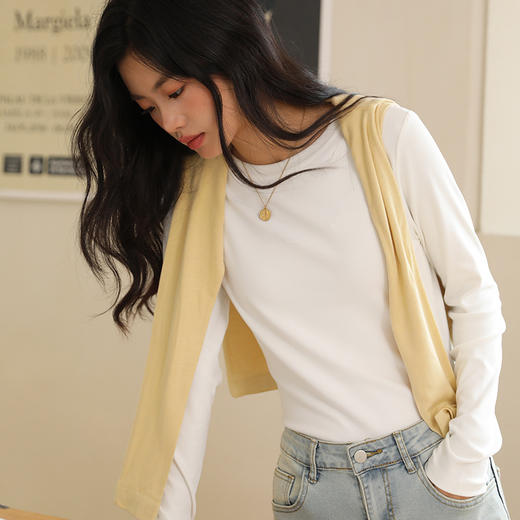 经典款秋冬必备！秋冬季膨体绒打底衫女内搭圆领上衣长袖T恤修身半高领休闲针织衫lm 商品图7