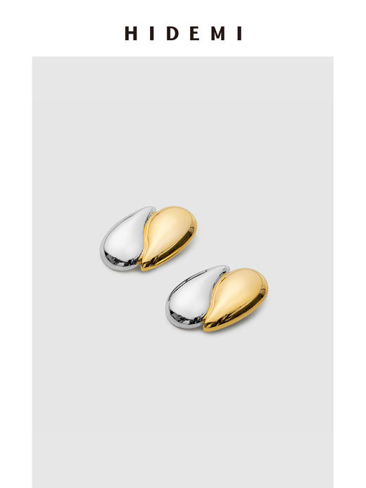 HIDEMI 【papi酱同款】流线型设计感金银拼色椭圆形耳钉 商品图7