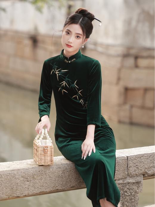 YG-2287新款喜妈妈红色改良旗袍修身高贵丝绒婚宴装礼服裙秋 商品图1