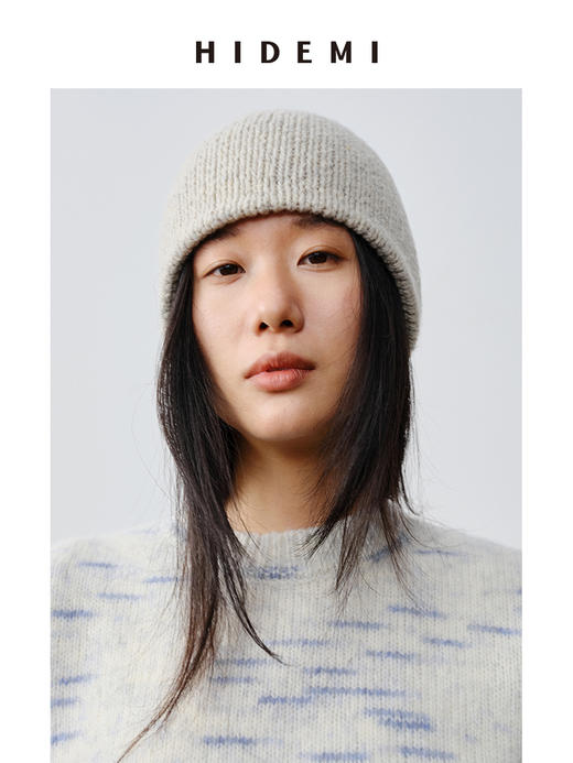 HIDEMI 粗针花纱羊驼毛针织厚款冷帽 商品图1