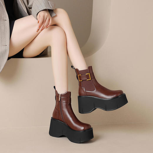 大厚底增高10cm，日常战靴厚底百搭真皮短靴ZM-M3117 商品图3