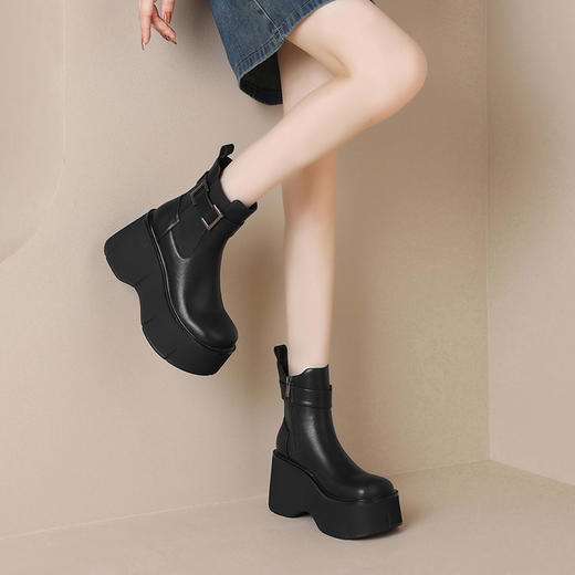 大厚底增高10cm，日常战靴厚底百搭真皮短靴ZM-M3117 商品图9