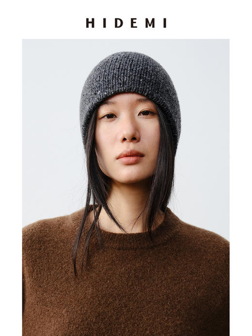 HIDEMI 粗针花纱羊驼毛针织厚款冷帽 商品图3
