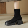 黑色厚底马丁靴，女显瘦新款秋高跟短靴粗跟弹力显瘦靴女靴DTN-B386-1 商品缩略图3