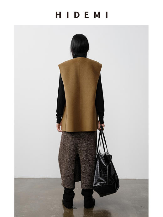 HIDEMI 澳洲美利奴羊毛极简翻领设计感廓形双面呢马夹 商品图2