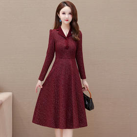 时尚优雅，秋季新款高腰中长款红色连衣裙QYM-YX-KMB27-Y