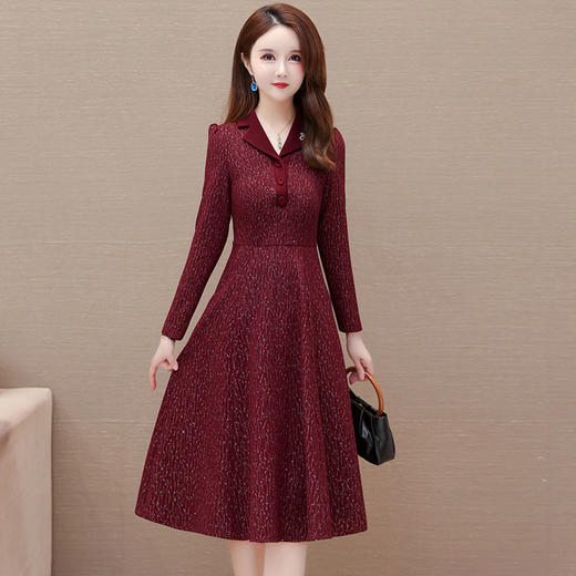时尚优雅，秋季新款高腰中长款红色连衣裙QYM-YX-KMB27-Y 商品图0