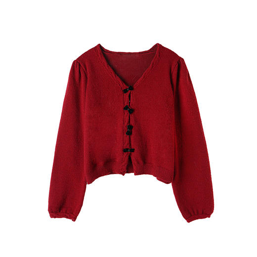鹿向南 《花都海岸》复古v领蝴蝶结外穿开衫秋冬2023气质毛衣女 商品图3