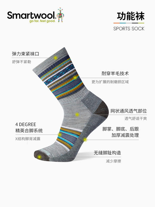 Smartwool日常休闲轻量减震中筒袜美利奴羊毛徒步SW袜可机洗1738 商品图2