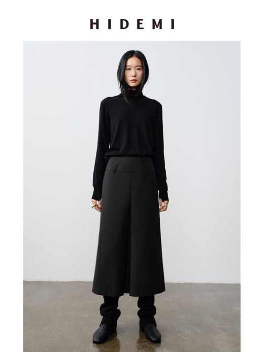 HIDEMI 小男孩系列极简压褶式工装感裤裙 黑色/卡其色 商品图4