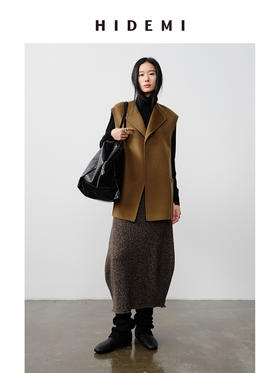 HIDEMI 澳洲美利奴羊毛极简翻领设计感廓形双面呢马夹