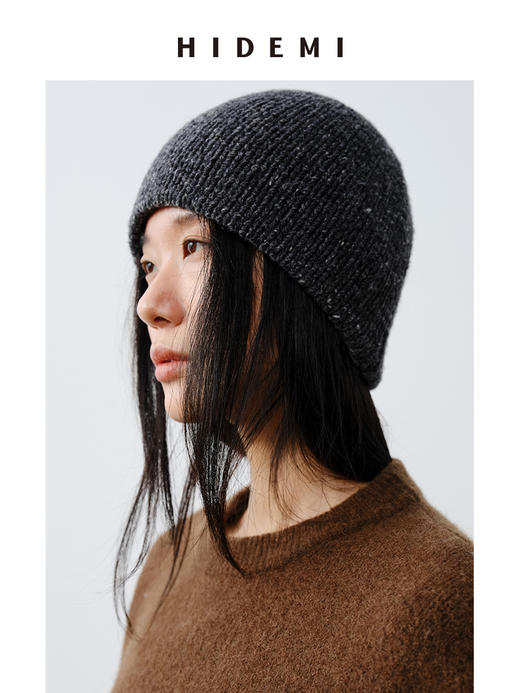 HIDEMI 粗针花纱羊驼毛针织厚款冷帽 商品图2