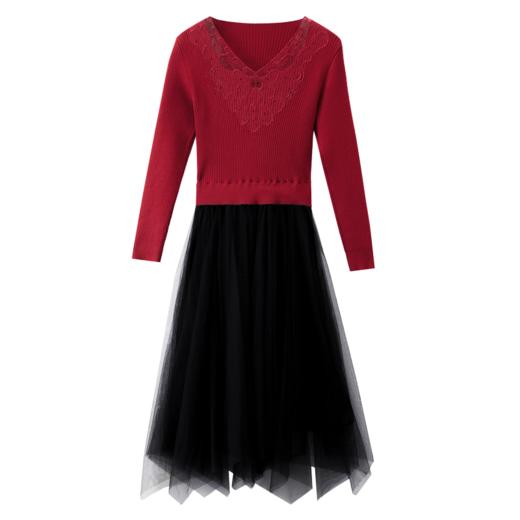 修身百搭，不规则拼接网纱连衣裙HR-MLJL2125 商品图9