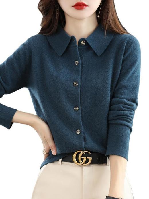 春秋POLO领针织衬衫外搭，宽松长袖毛衣开衫气质翻领外套QH-DMR430 商品图4