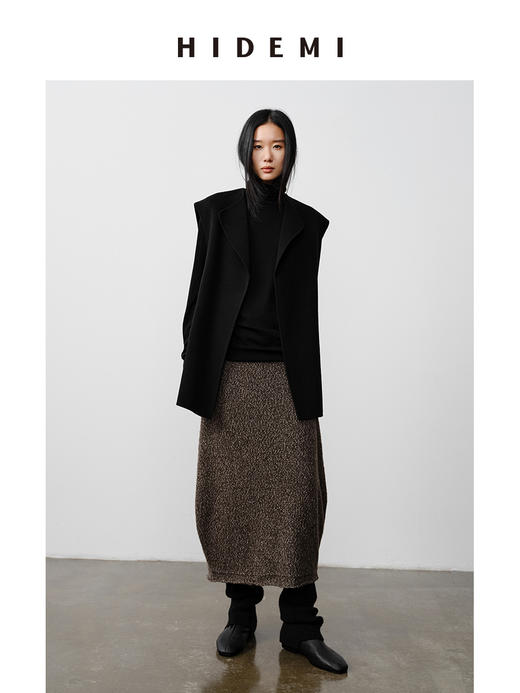 HIDEMI 澳洲美利奴羊毛极简翻领设计感廓形双面呢马夹 商品图8