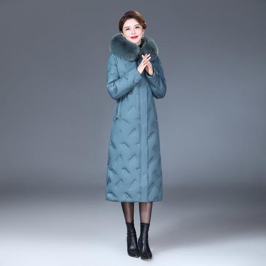 DD-2023新款3D印花蓝绿色羽绒服加长加厚加大码羽绒服修身显瘦时尚潮 商品图0