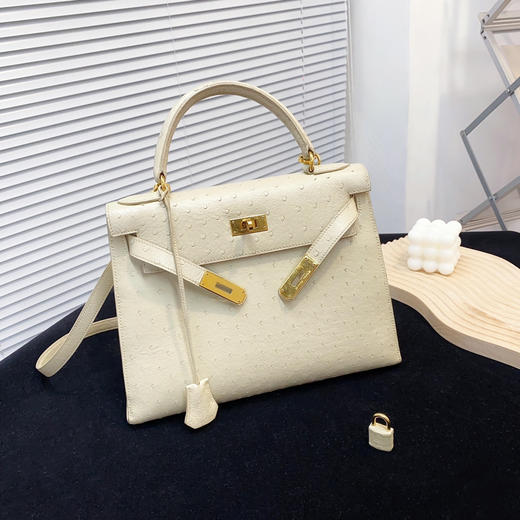 爱马仕 Kelly28 鸵鸟皮 冰川白 手提包 商品图2